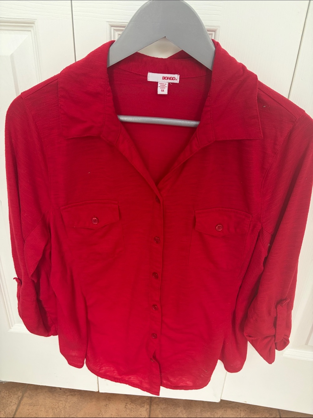 BONGO Vibrant Red Button-Down Women's Shirt with Chest Pockets